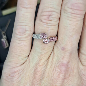 Premium Natural Pink Tourmaline, Lotus Garnet & White Zircon Ring